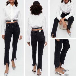 MAJE Anthracite Straight Cut Ripped Jeans Size XL